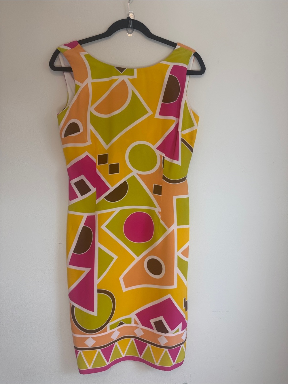 Maggy London Bold Geometric Midi Dress in Yellow, Pink & Green